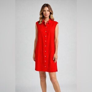 Marc New York Vibrant Red Linen sleeveleeve shirt dress / Duster